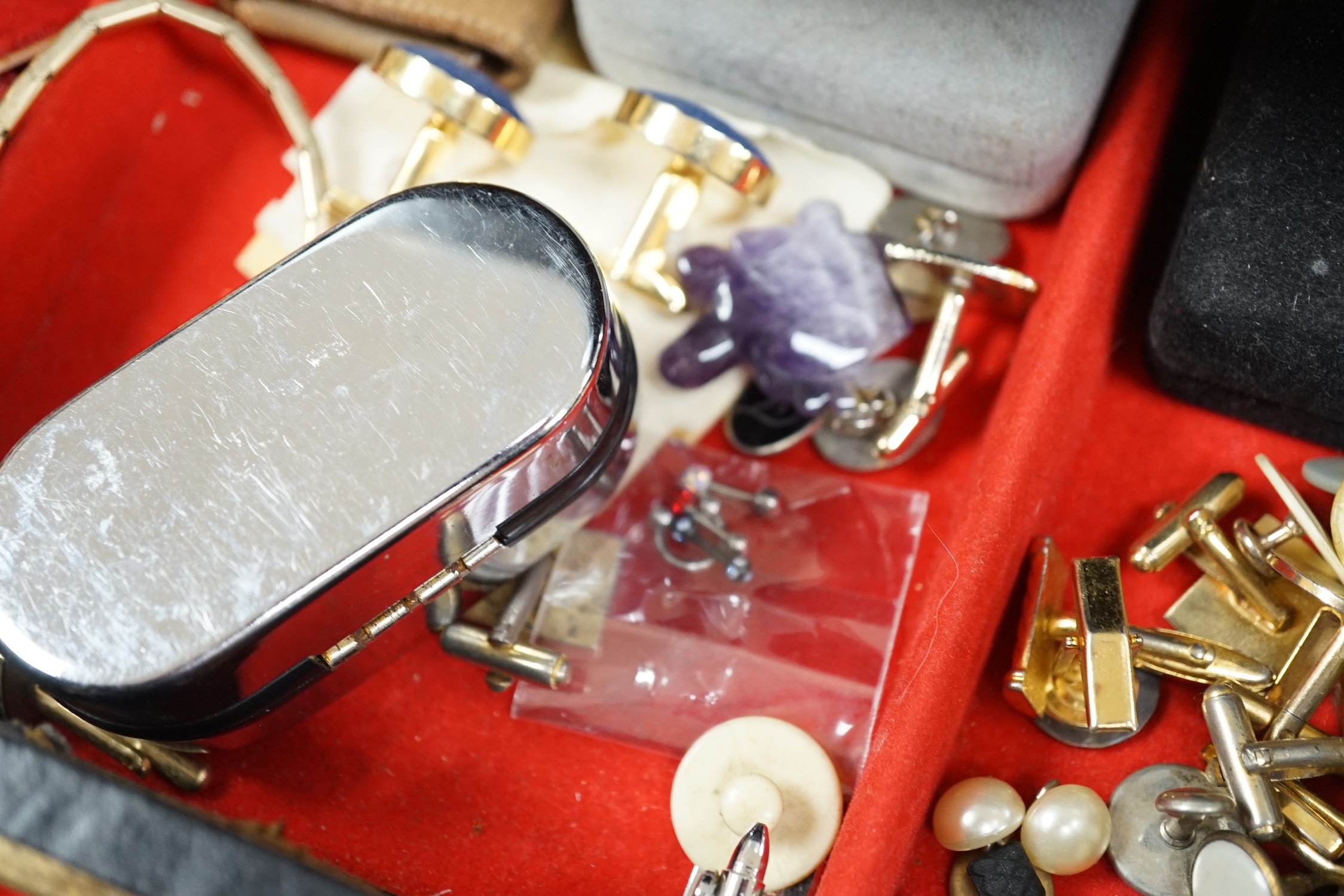 A group of assorted costume cufflinks, etc.